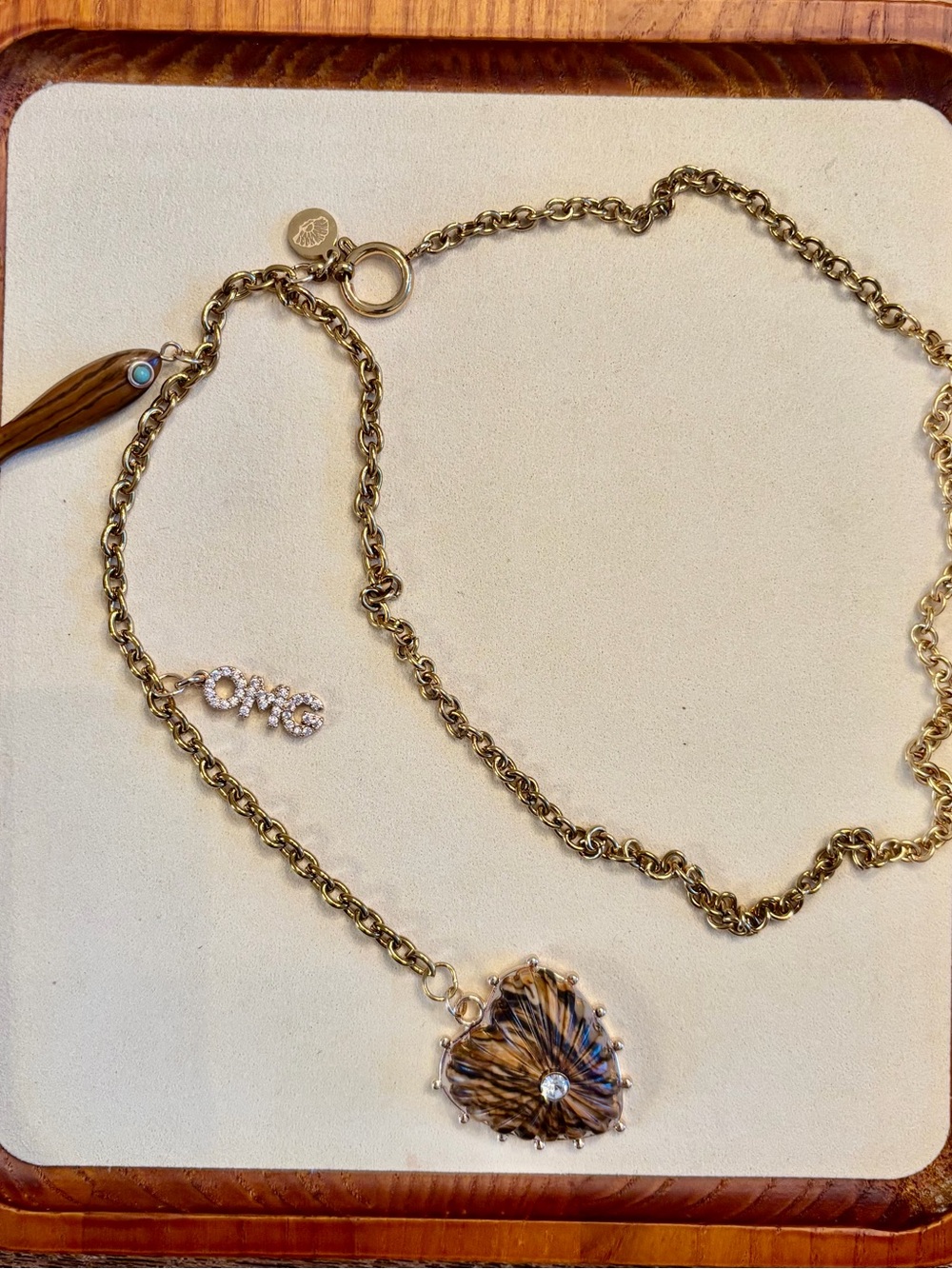 Gold-Tone Heart Pendant Necklace with Brown fish Accent